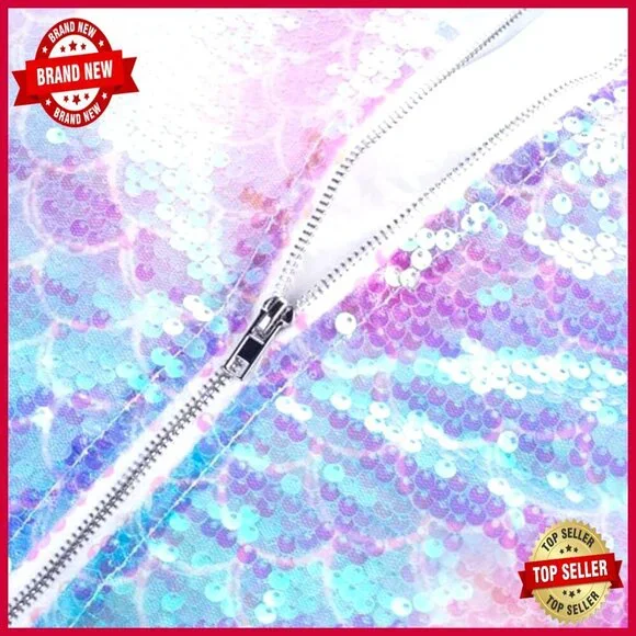 Girls Sequin Bomber Jacket Size 5-14 Polyester Viscose Windproof Zipper - Picture 4 of 7